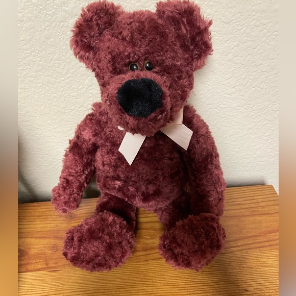 Animal Adventure Unique Maroon colored teddy bear light Orange Bow 15” - Picture 7 of 7